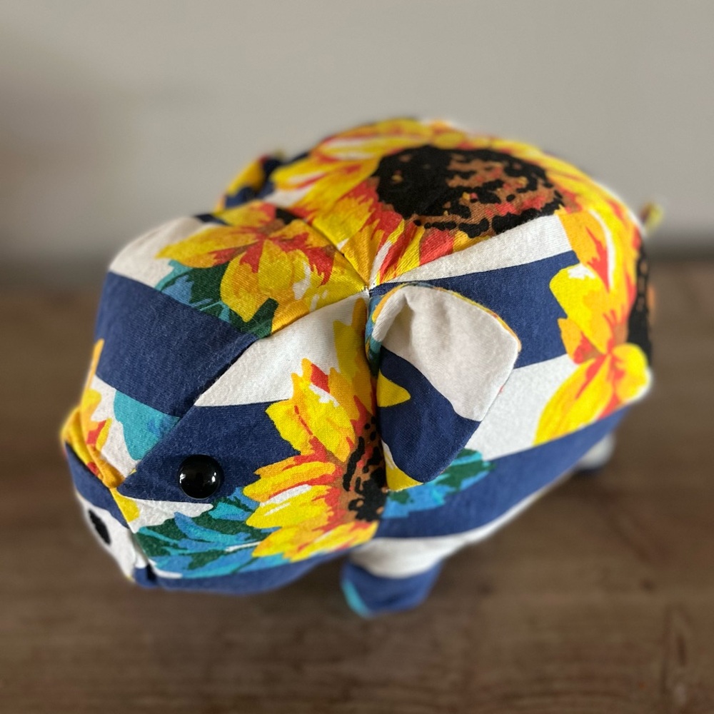 handmade pig plushie With Sunflowers